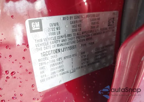 2018 Chevrolet Colorado Z71 из США, поврежденный, VIN 1GCGTDEN1J1116661